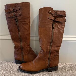 Franco Sarto Tan Leather Double Buckle Boots